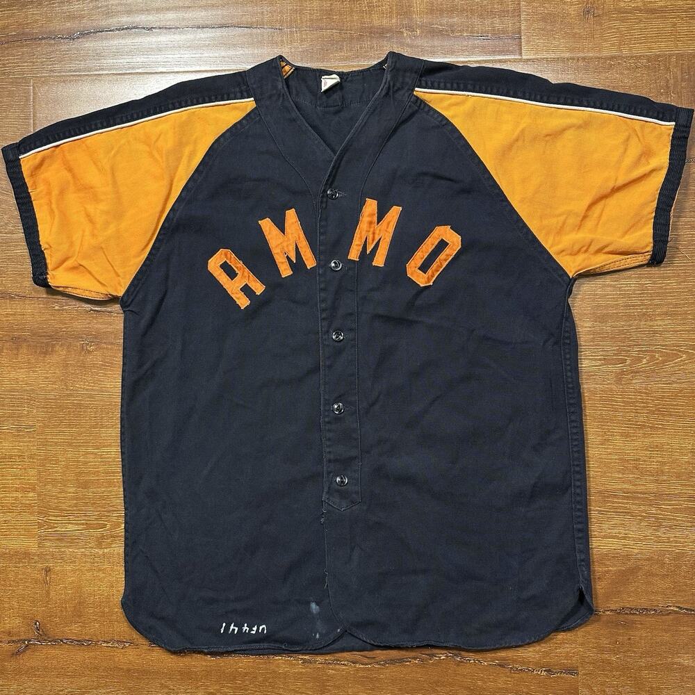 Vintage Vulcan Service Co Inc Baseball Jersey Mens M Black Ammo VTG Retro Rare